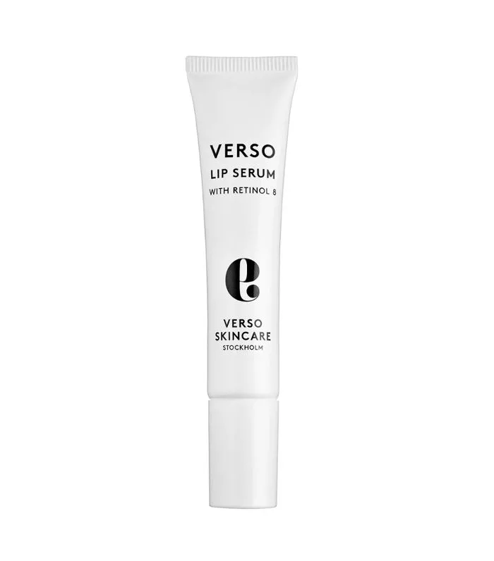 A white tube of Verso Skincare Lip Serum Anti-Aging Lip Treatment.