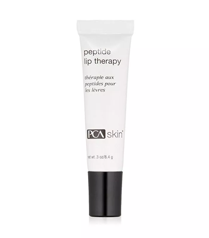 A white tube of PCA Skin Peptide Lip Therapy Anti-Aging Lip Treatment.