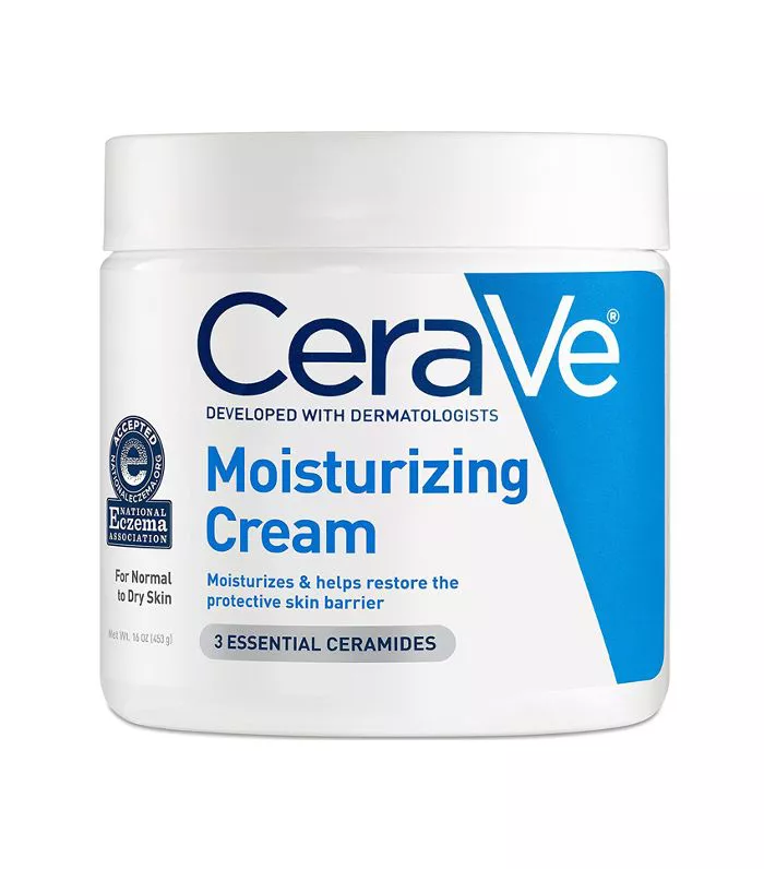 A white tub of CeraVe Moisturizing Cream.