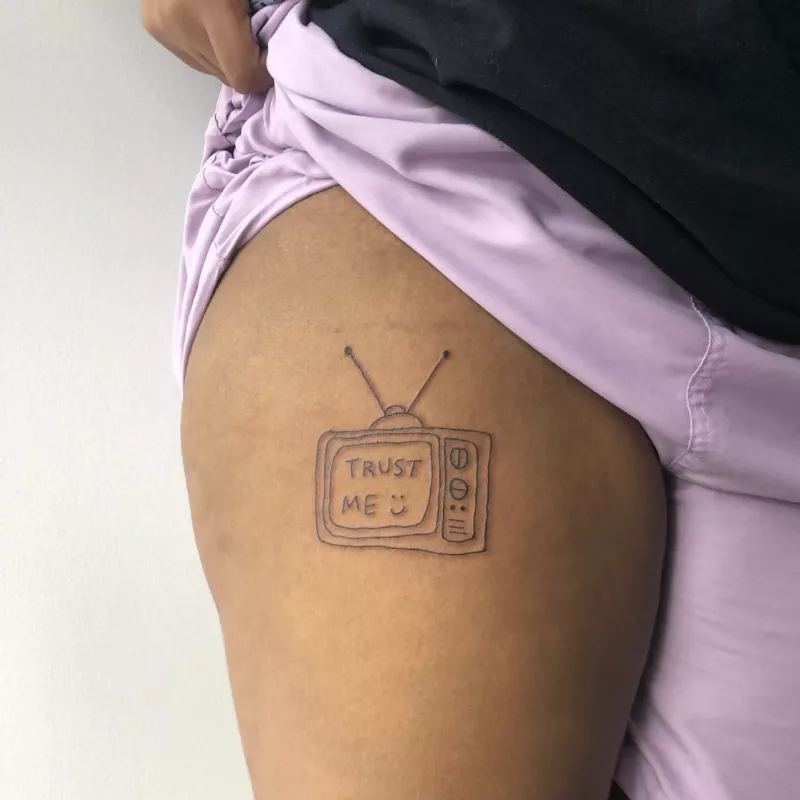 tv tattoo on hip
