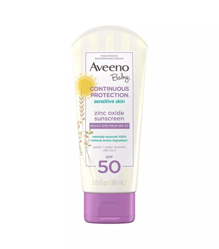 Aveeno Baby Continuous Protection Zinc Oxide Suncreen Lotion, Broad Spectrum SPF 50
