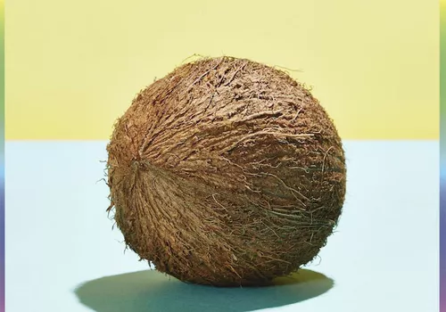 coconut on blue and yellow background