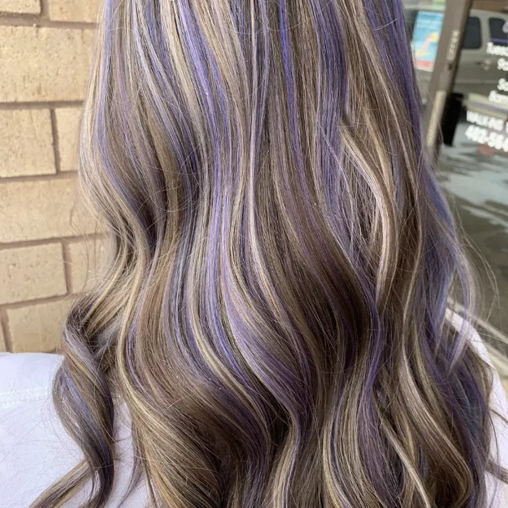 blonde hair with purple highlights