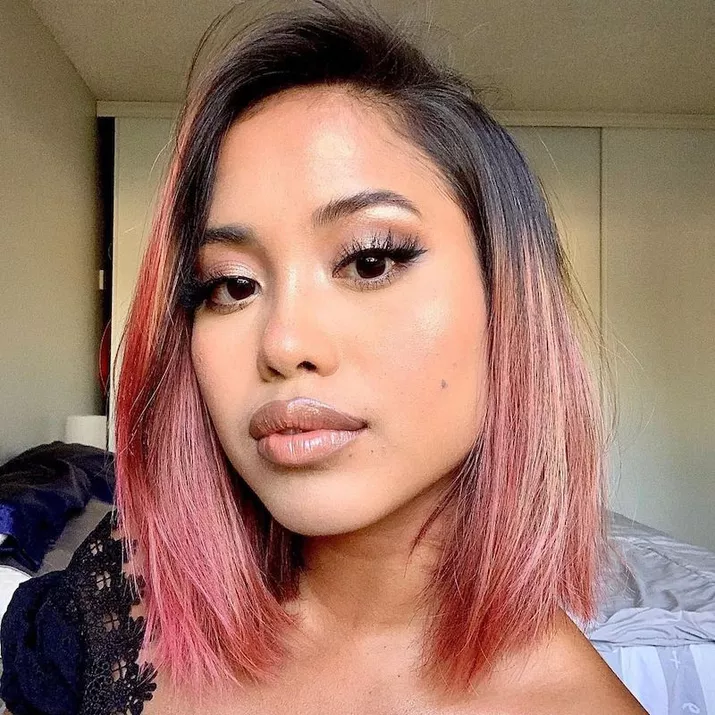 Woman with pink ombre long bob hairstyle