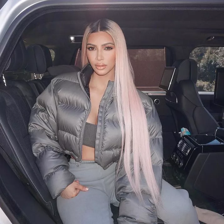 Kim Kardashian wears long light pink ombre hair