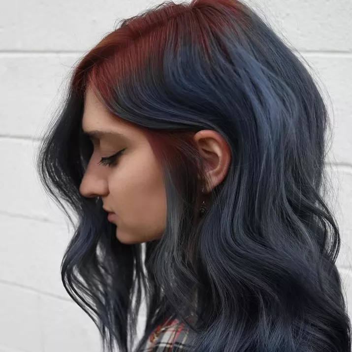 Burgundy and blue hair