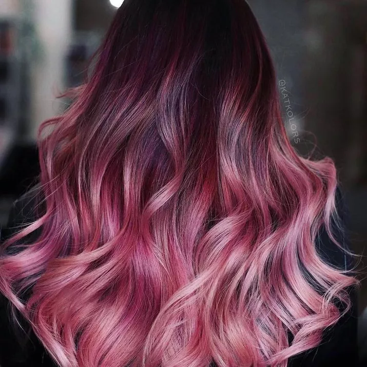 Wine-to-rosé fade burgundy hair