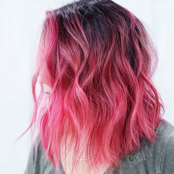 Hot pink ombre long wavy bob hairstyle