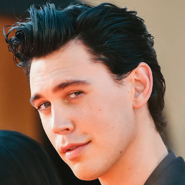 Austin Butler wears an Elvis-inspired slicked back hairstyle