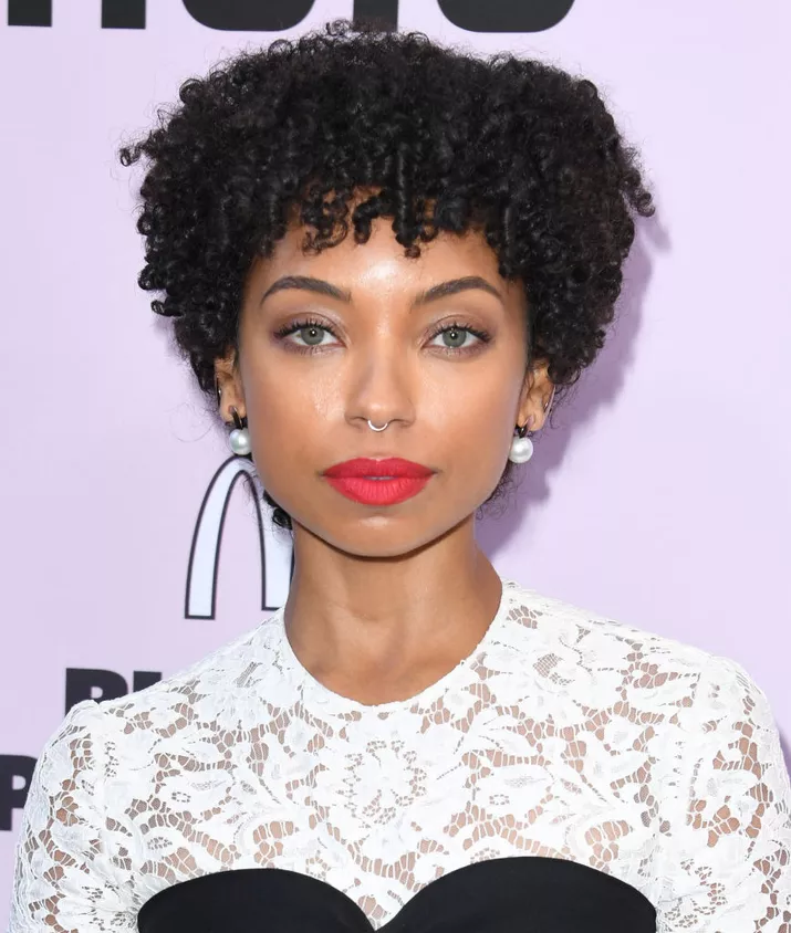 Logan Browning natural curly pixie