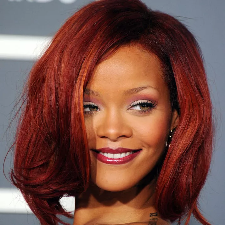 Rihanna with a burgundy bob