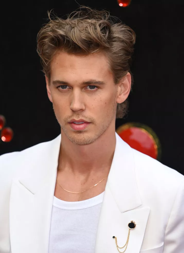 Austin Butler with parted, wavy hair