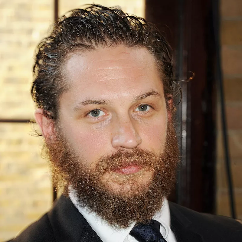 Tom Hardy Hairstyles Slicked Back with Beard