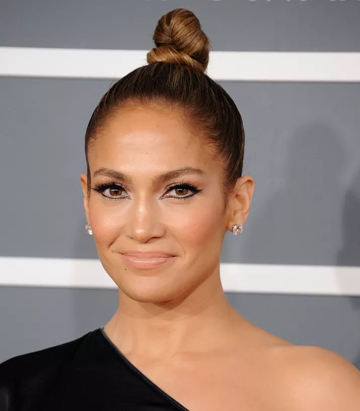 J.Lo wearing a high top knot