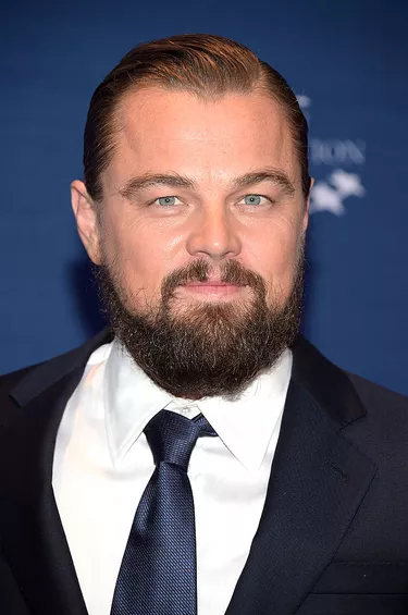 Leonardo DiCaprio with manbun and beard