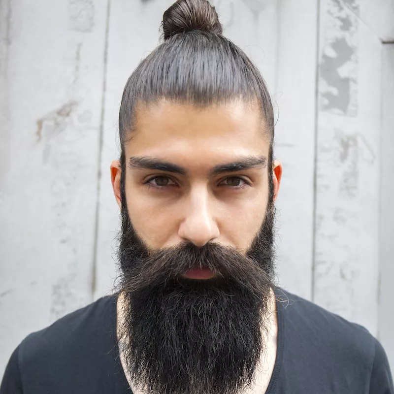 Man Bun Hairstyles Long Beard and Mustache