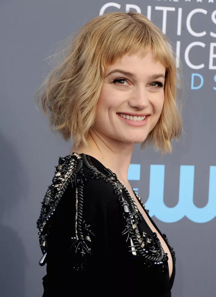 Alison Sudol textured A-line bob with micro bangs