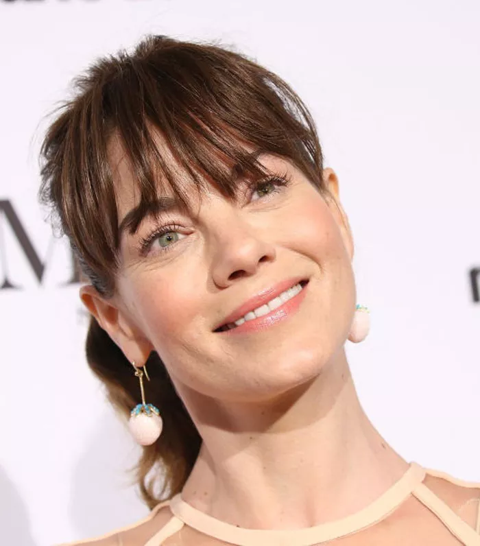 Michelle Monaghan ponytail with wispy bangs