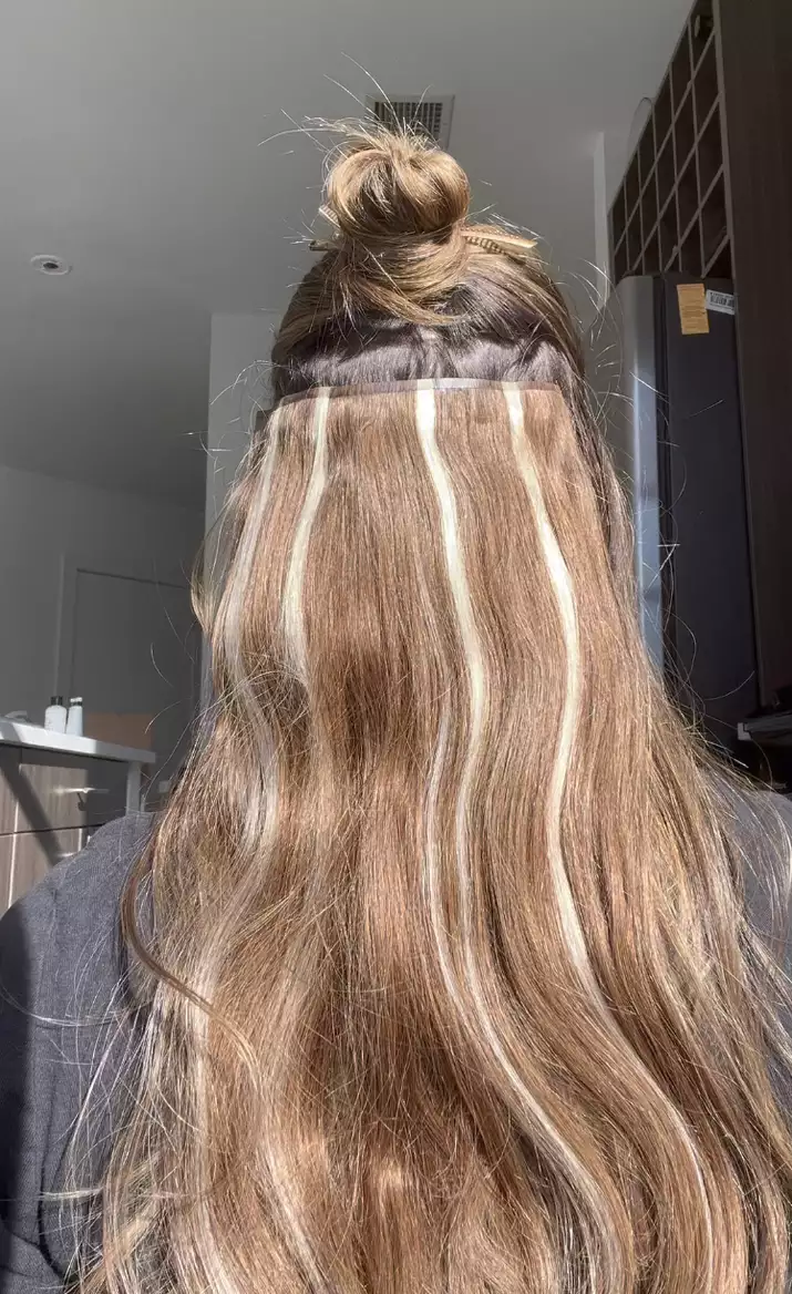 The largest set of clip-in extensions, applied.