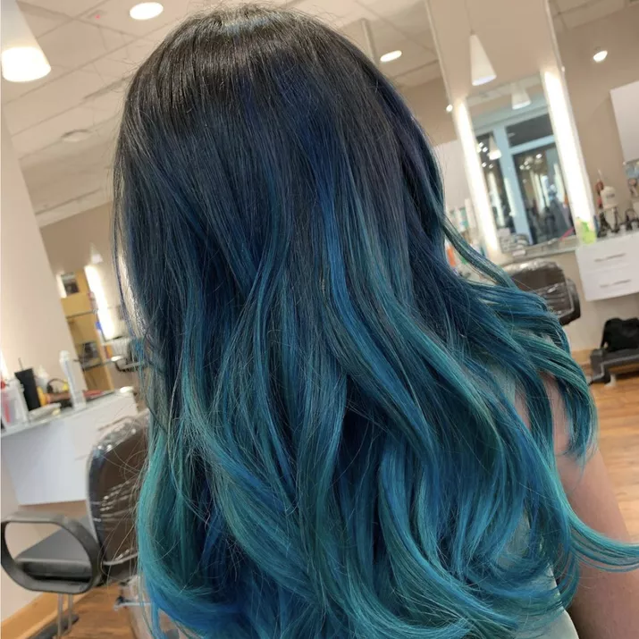 Teal ombre color melt hairstyle