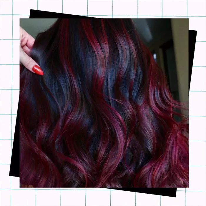 woman with black cherry hair color