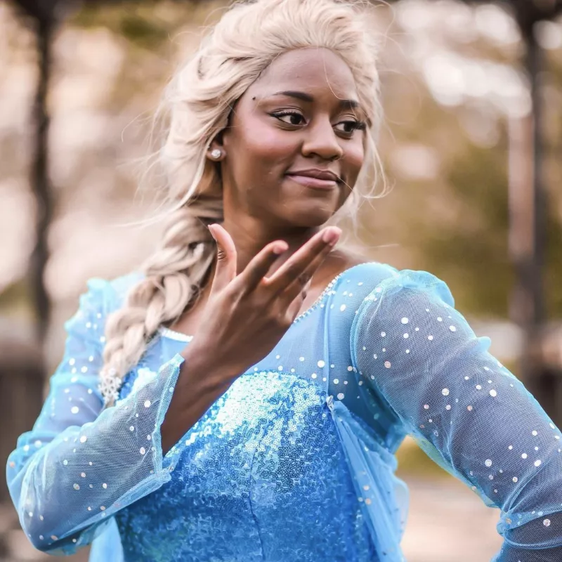 Elsa halloween costume with blonde braided wig