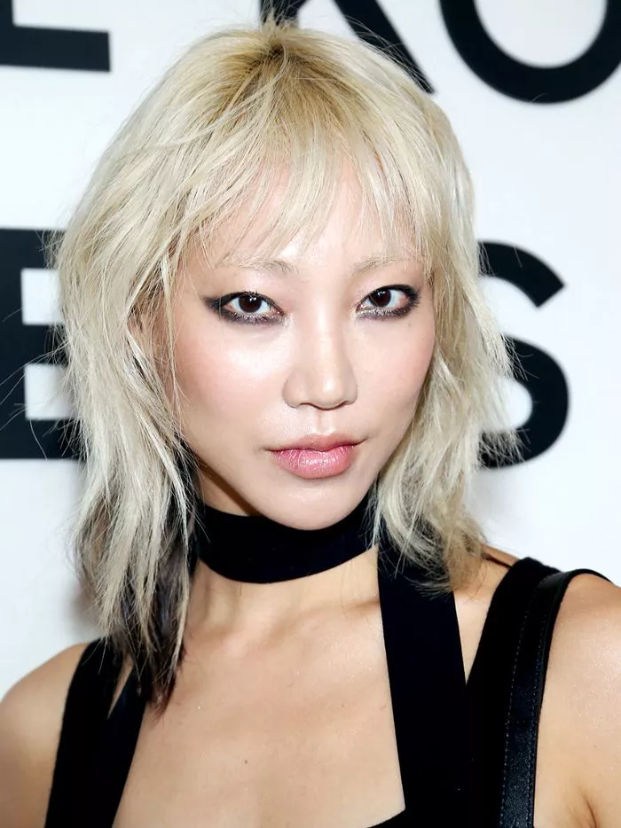 Soo Joo Park choppy platinum hair with bangs