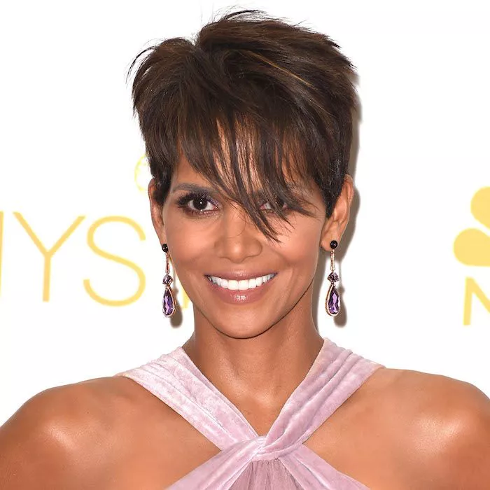 Halle Berry pixie with long bangs