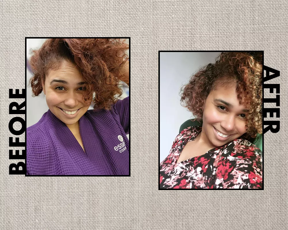 writer desiree johnson's hair before and after using brush with the best styling system