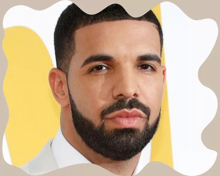 An up close of rapper Drake, sporting a clean and crisp beard.