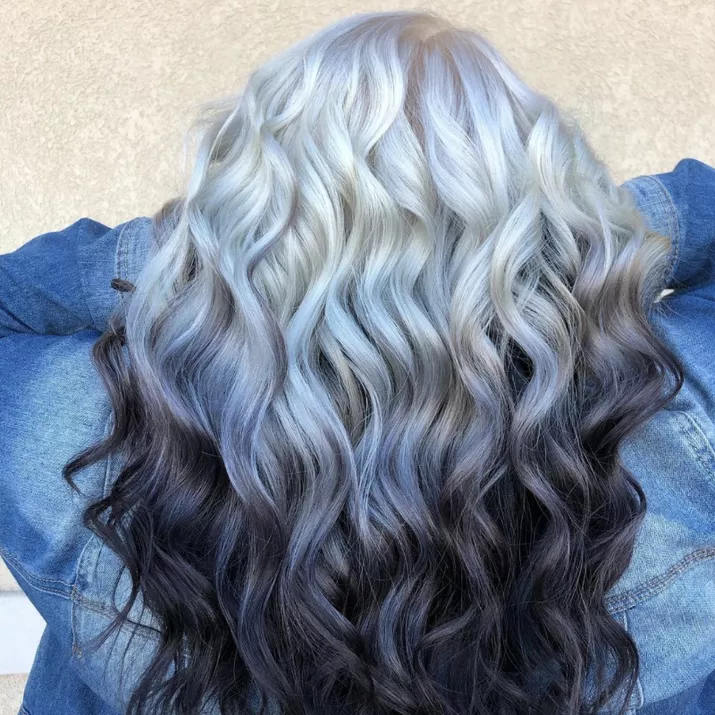 black and white curled reverse ombre hair