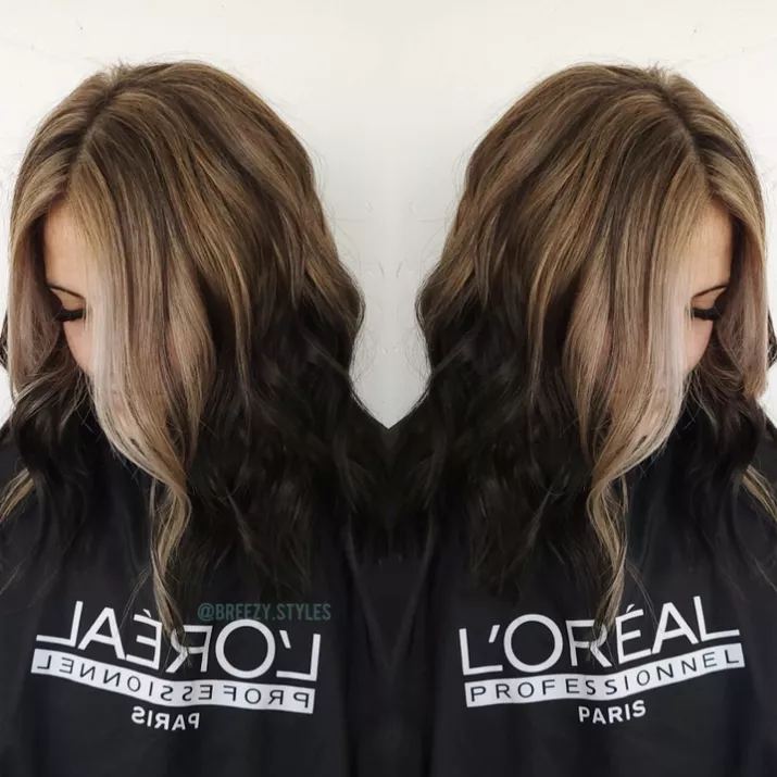 Blonde to dark brown reverse ombre hair with money pieces