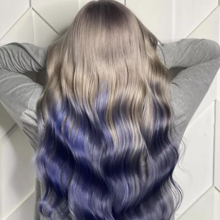 Blonde to purple reverse ombre hair