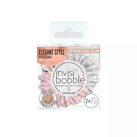 Invisibobble Sprunchie Slim two-pack box in pink and chrome