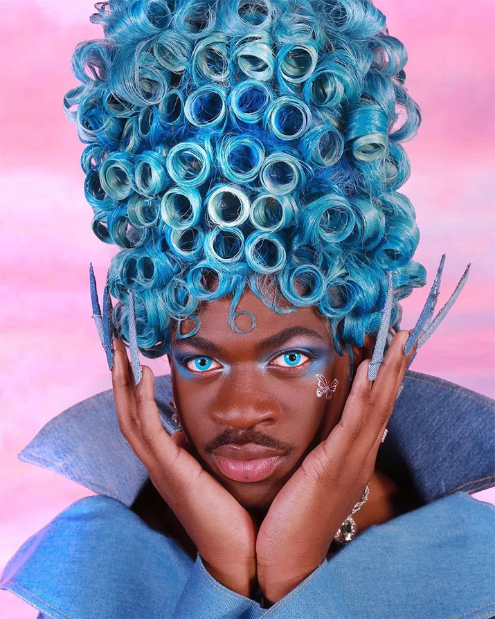Lil Nas X in a dramatic, Marie Antoinette-inspired hairdo
