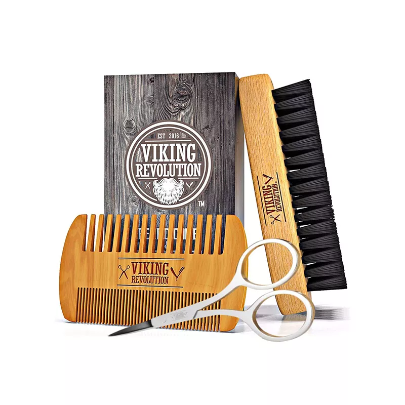 Viking Revolution Wooden Beard Comb and Brush Set
