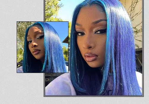 Megan thee stallion with a blue wig