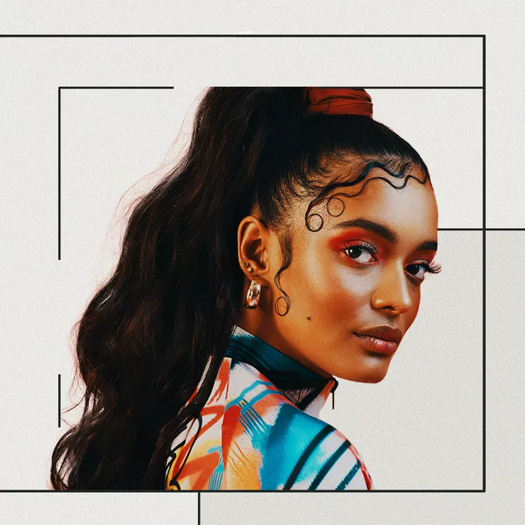 BIPOC Woman Wearing Stunning Makeup with Her Hair in a High Ponytail and Swirled Edges