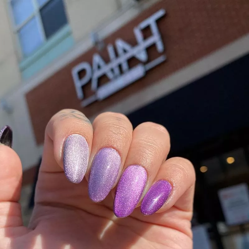 Purple ombre gradient velvet nails