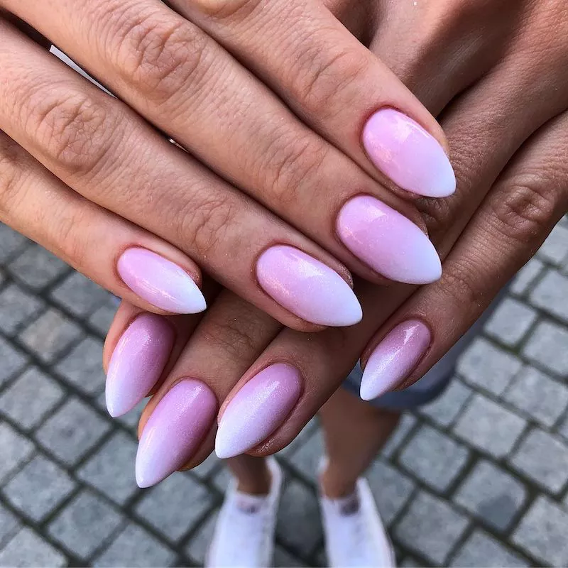 Pale pink short almond nails