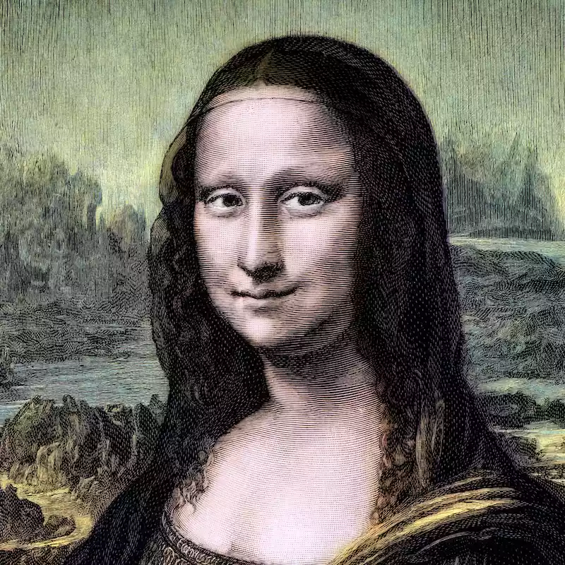 Mona Lisa painting of woman smiling at artist by Leonardo da Vinci