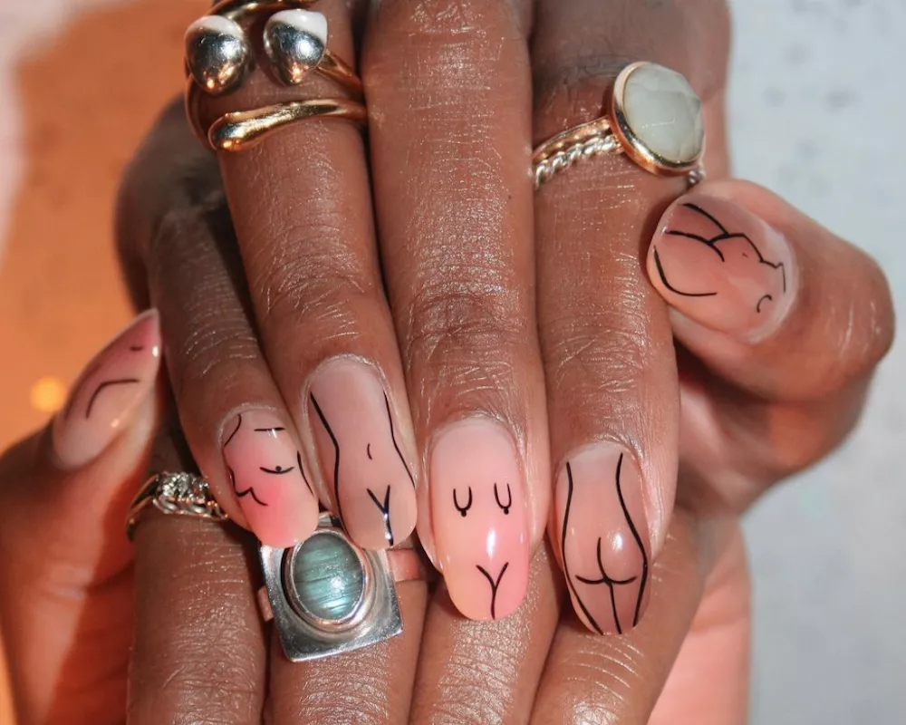 woman with abstract manicure
