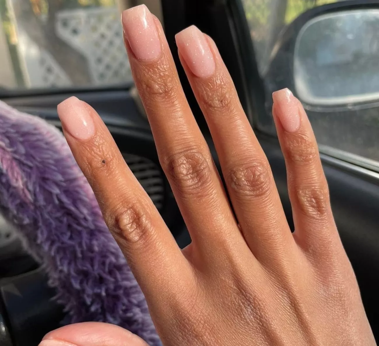 milky peach dip nail manicure