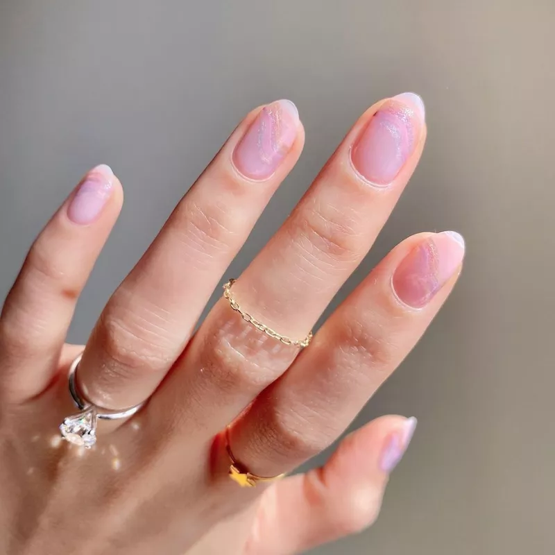 Opalescent short almond nails