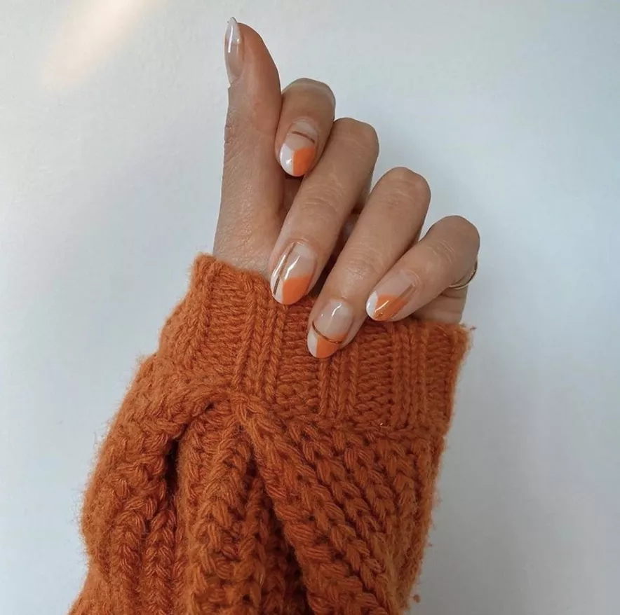clear nail designs orange accent