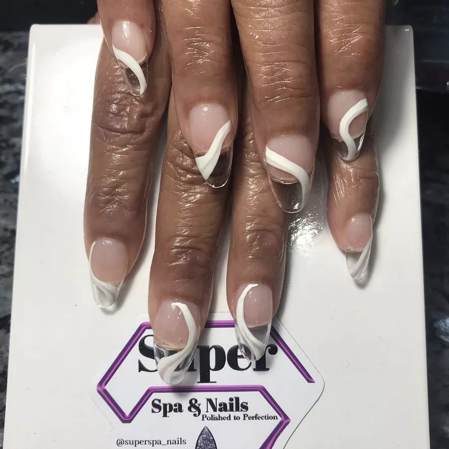 white stripe clear nail design