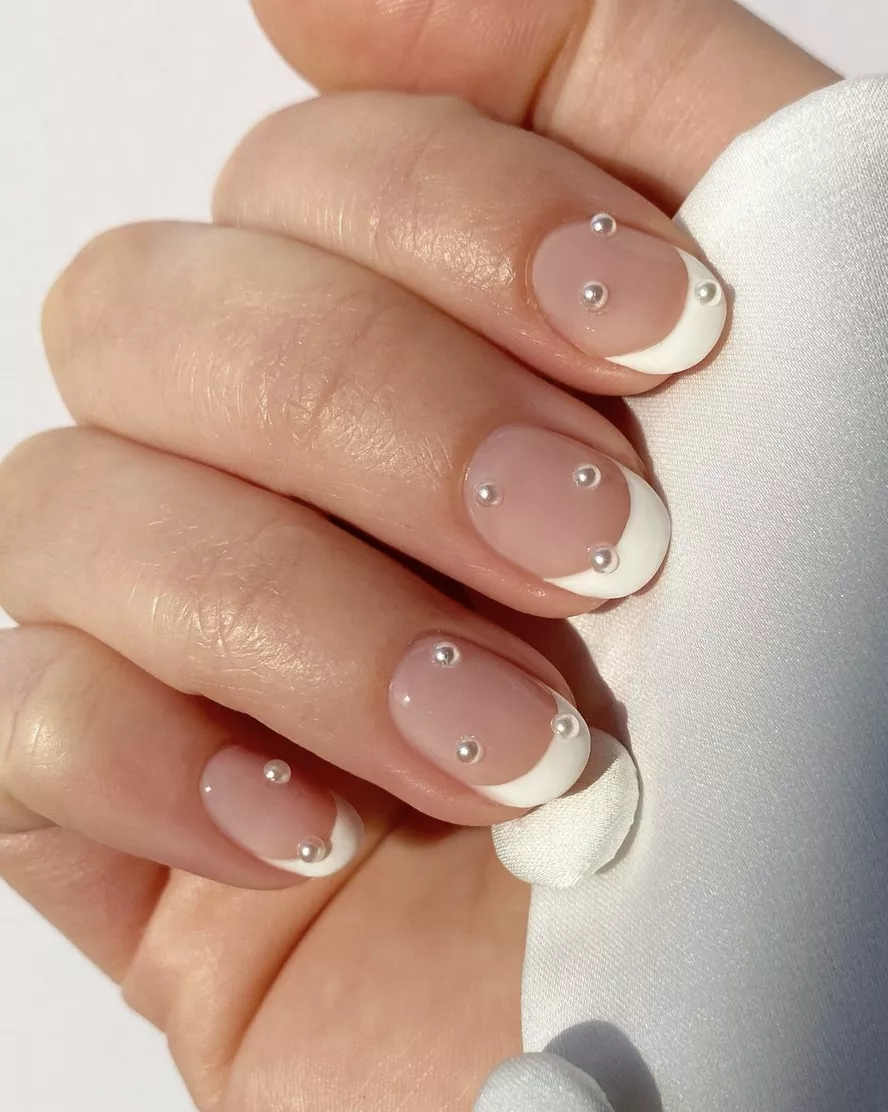 pearls on clear nails