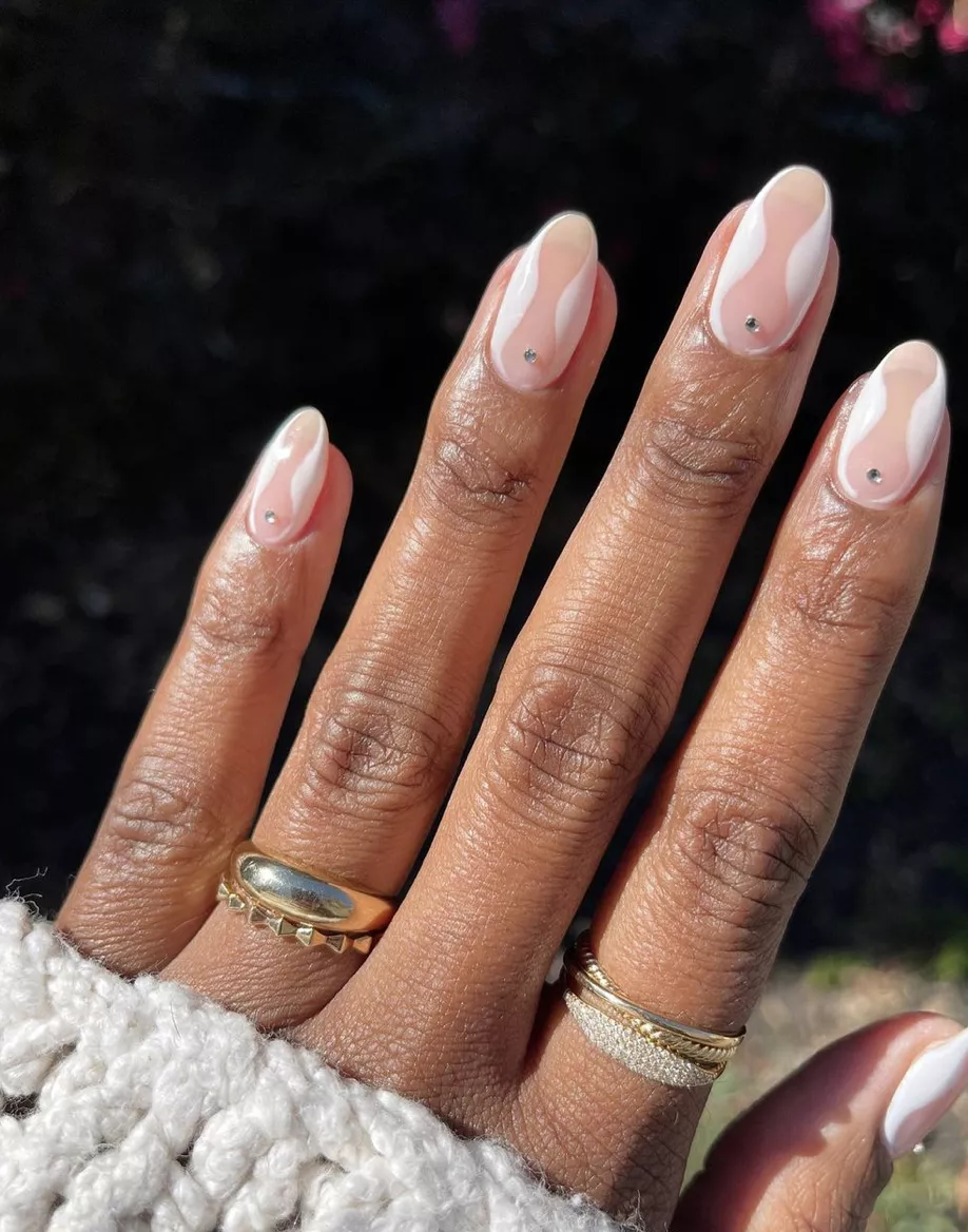 white abstract and clear nails