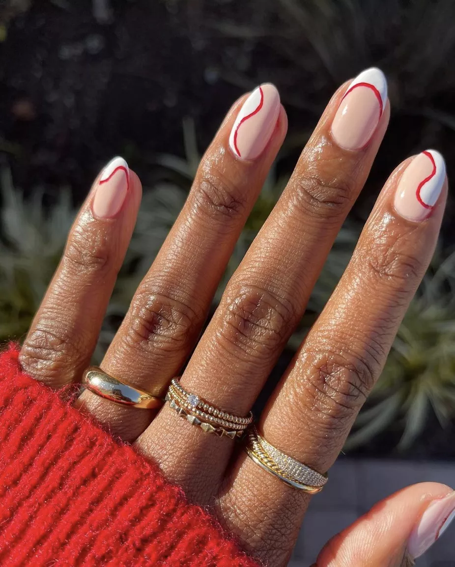 red and white swirl clear nails