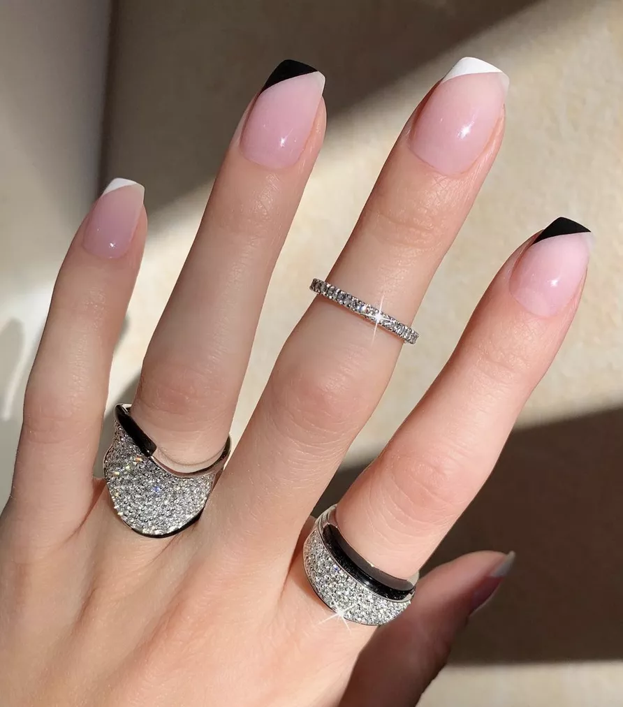 clear nail design with detailed tips